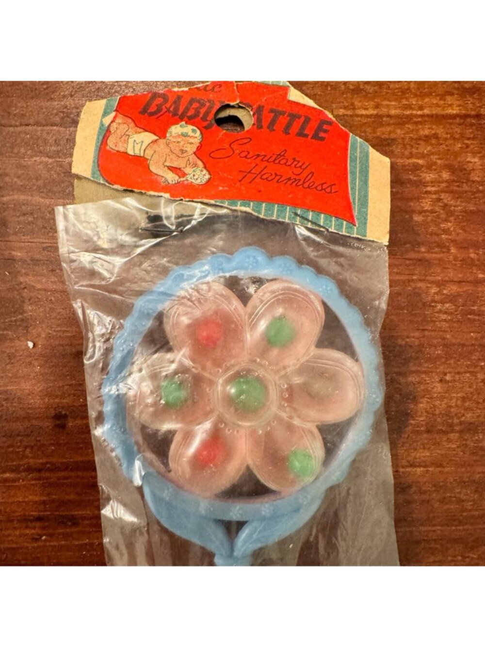 Plastic Baby Rattle Sanitary Harmless Vintage Blue Pink Flower Toy - Picture 10 of 10